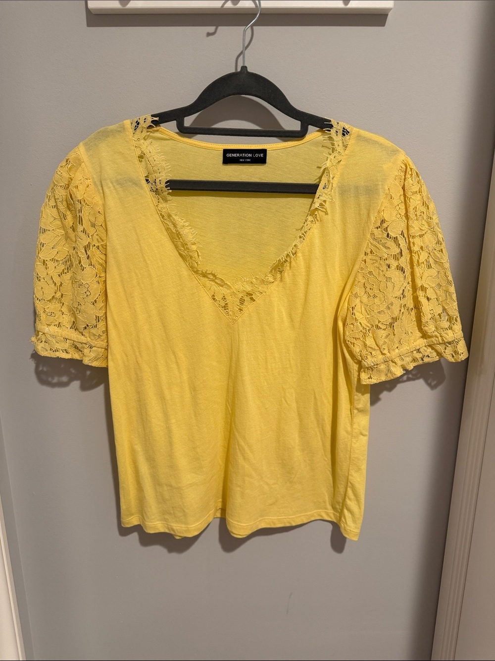 Generation Love Bright Yellow Lace Sleeve V-Neck Tee